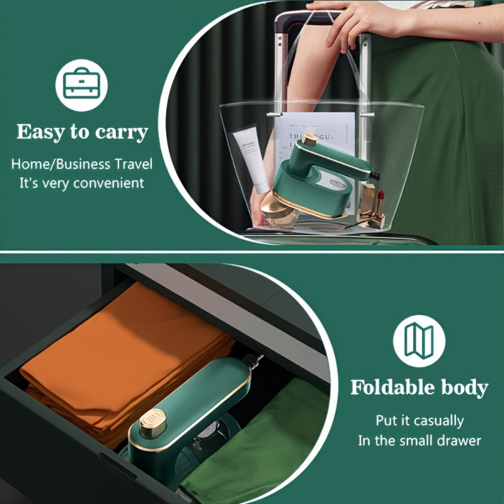 Foldable 3-in-1 Mini Garment Steamer and Iron with 40W Label, Matching Base and Filling Cup