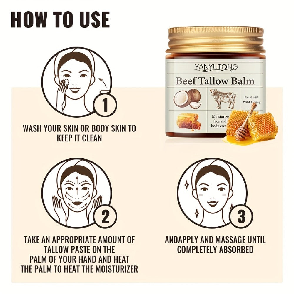 Grass-Fed Beef Tallow Cream with Raw Honey & Vitamin E, Minimalist Face & Body, Clean Beauty All-Over Skin Nourishment for Dry Skin