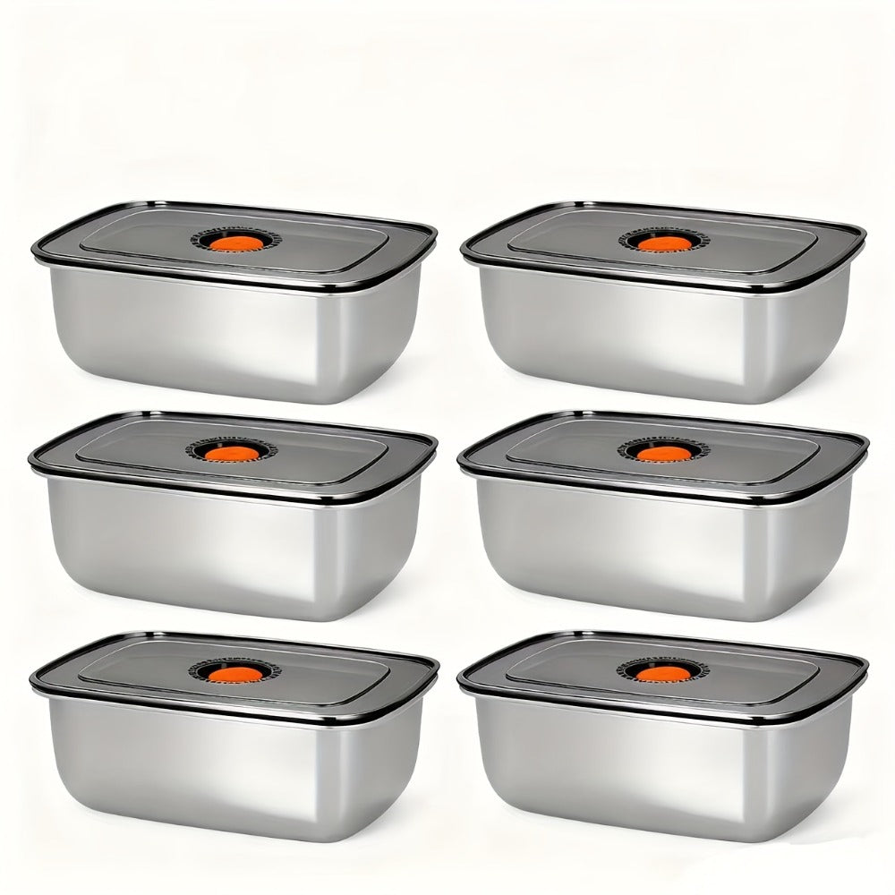 Stainless Steel Food Storage Containers, 6-Pack Airtight Stackable Meal Prep Containers with Lids – 40.58 oz Each
