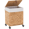 Laundry Basket with Lid & Handles – Handwoven Water Hyacinth Wicker Hamper, Removable Cotton Liner
