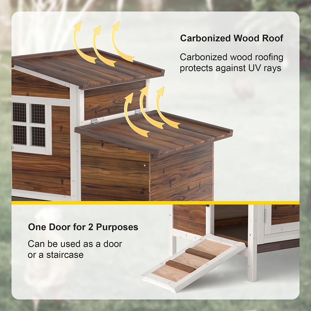 Hen House Outdoor Wooden Chicken Coop with Nesting Box Ramp Removable Tray Elevated Design Fir Wood for Garden, Patio and Yard Use