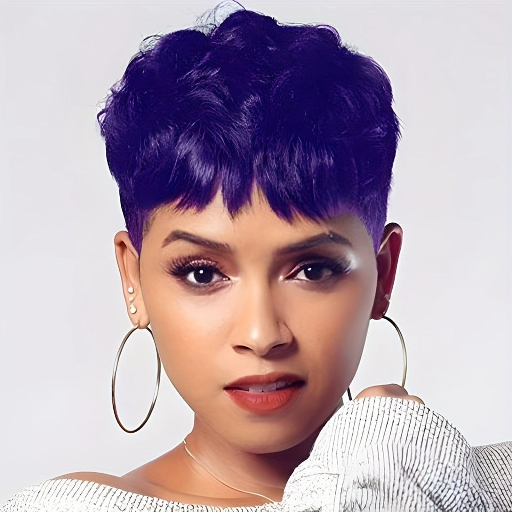 Synthetic Wig Short Body-Wave Pixie Cut, 4-Inch Rose Net Cap in Eight Fashion Colors for Women