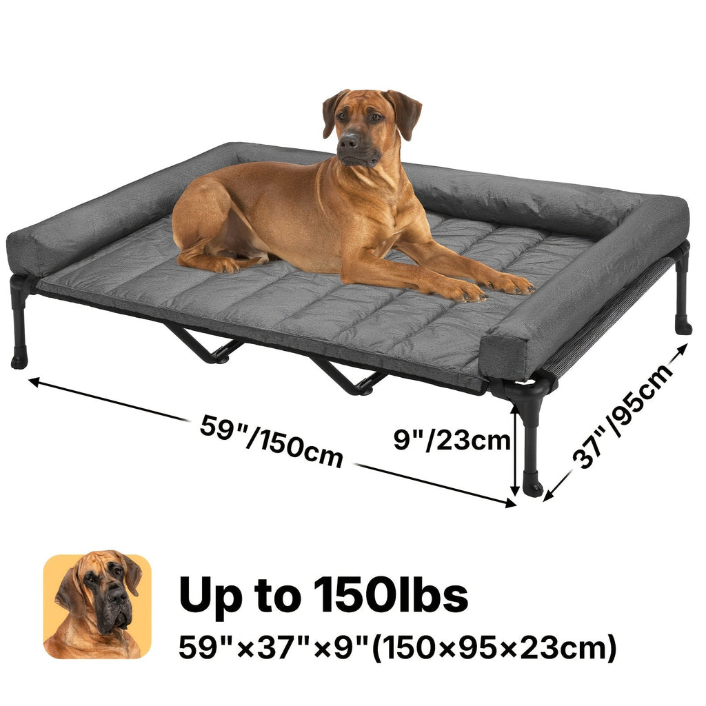 Elevated Dog Bed with Teslin Mesh Cot, Powder-Coated Steel Frame and Removable Bolster Top in Four Sizes