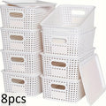 Flip-Top Lid Storage Baskets Set of 8 in White for Desktop, Documents and Shelf Organization