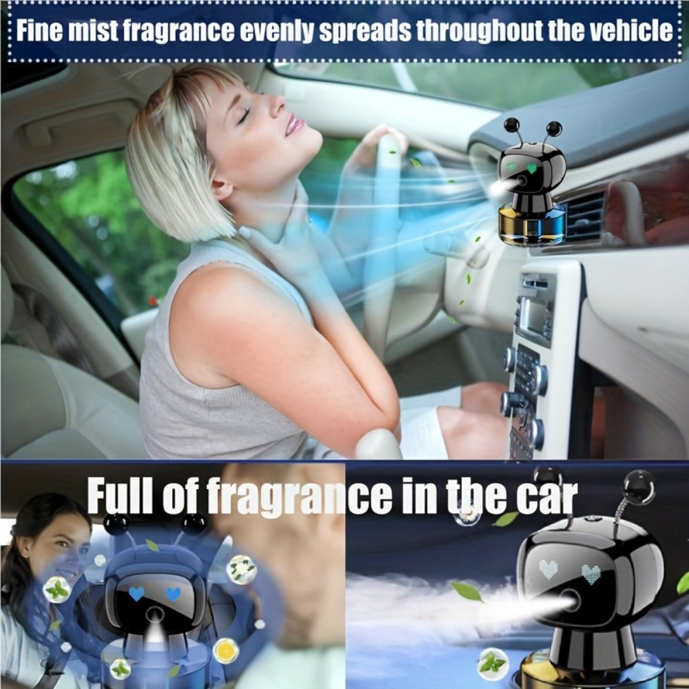 Car Air Freshener Auto Spray Robot Design USB Rechargeable – AI Expression Display, 4-Level Fragrance Control