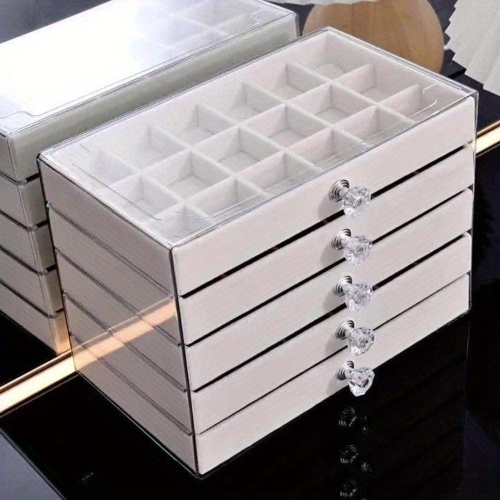 Jewelry Organizer 5-Tier 56-Grid Drawer Box in Gray or Beige for Rings, Earrings, Brooches and Hair Clips