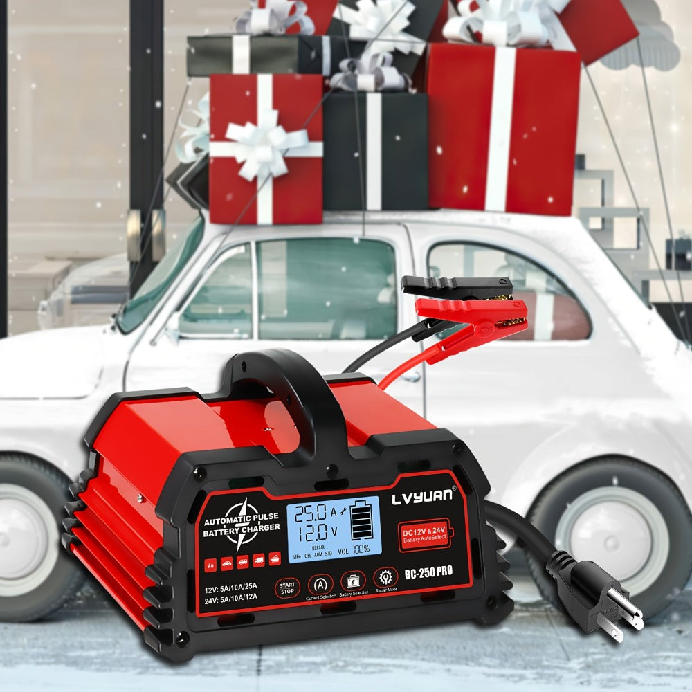 Smart Battery Charger 12V 25A 24V 12A 8-Stage Trickle Charger with Temperature Compensation for LiFePO4 Lead Acid Car Truck Motorcycle Boat