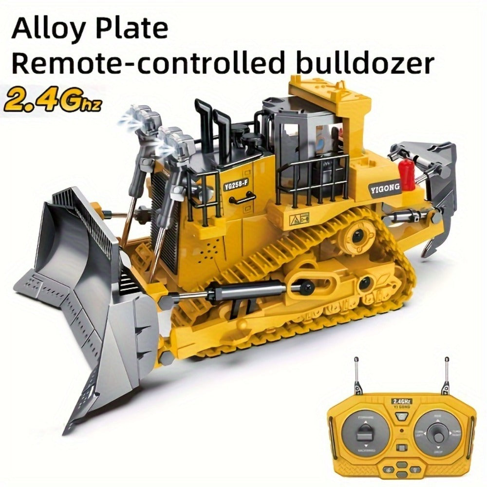 RC Construction Vehicle Toy 2.4GHz Remote Control Excavator Bulldozer Loader with Alloy Metal Cover Lights & Sound Effects