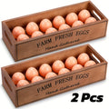 Farmhouse Wooden Egg Holder Rack 2pcs – 24 Egg Storage Display with Handle for Kitchen, Farm, Easter
