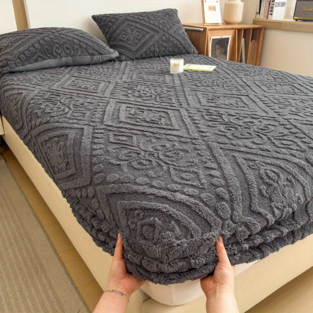 Embossed Plush Fitted Sheet with Four Colors and Twin, Full, Queen or King Size Options for Cooler Seasons