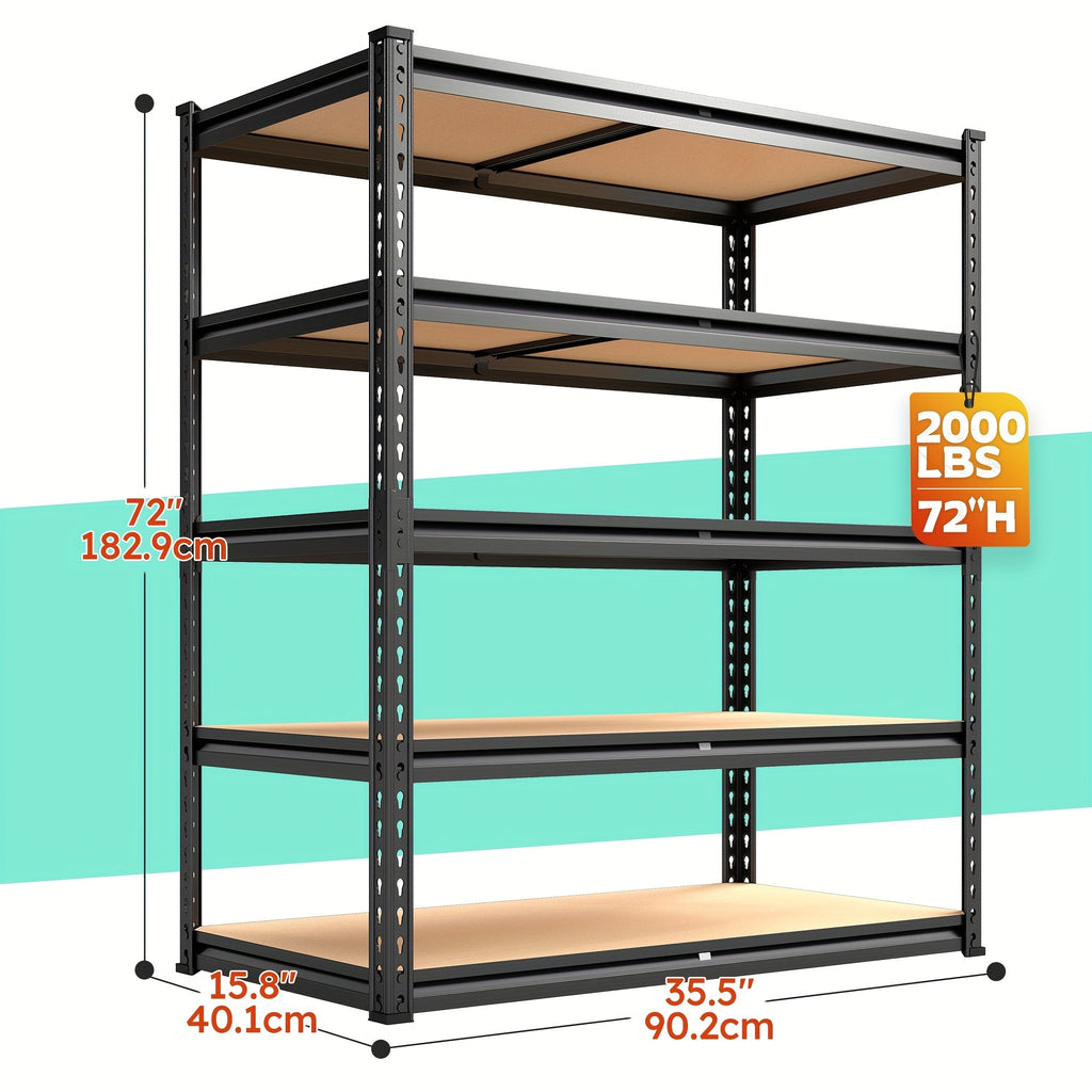 Metal Garage Shelving Unit 72"H - Adjustable Steel Storage Shelf Rack for Garage, Basement & Warehouse