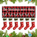 Christmas Stocking Wall Rack with Six Hooks, Red Plaid Sign and The Stockings Were Hung Text