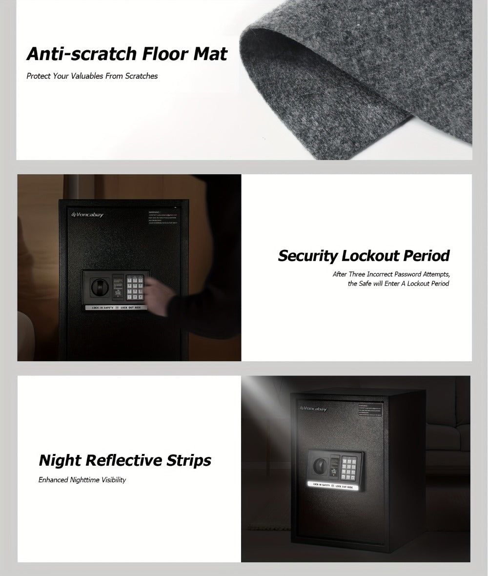 Home Security Safe Box with Sensor Light & Fireproof Bag, Digital Keypad Lock Box with Backup Keys for Cash