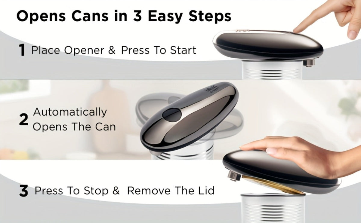 Kitchen Expert Battery Can Opener with One-Touch Control, Circular Rim Operation and Four Colors