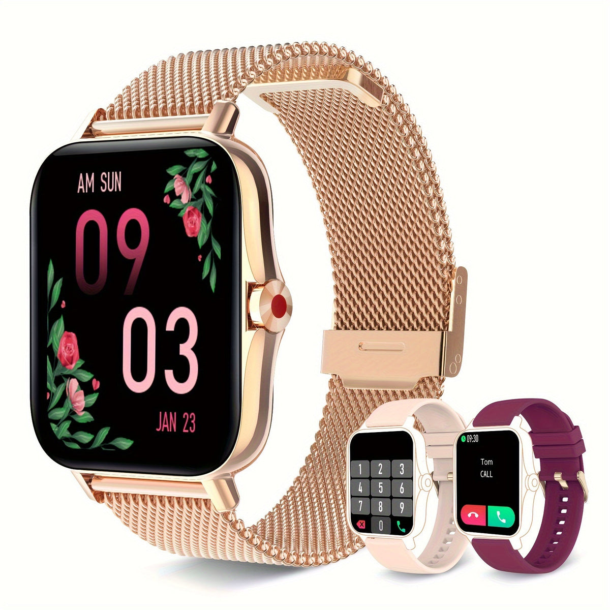 Women's Smartwatch with Voice Assistant, Message Alerts, Sport Modes and Dual Silicone Straps