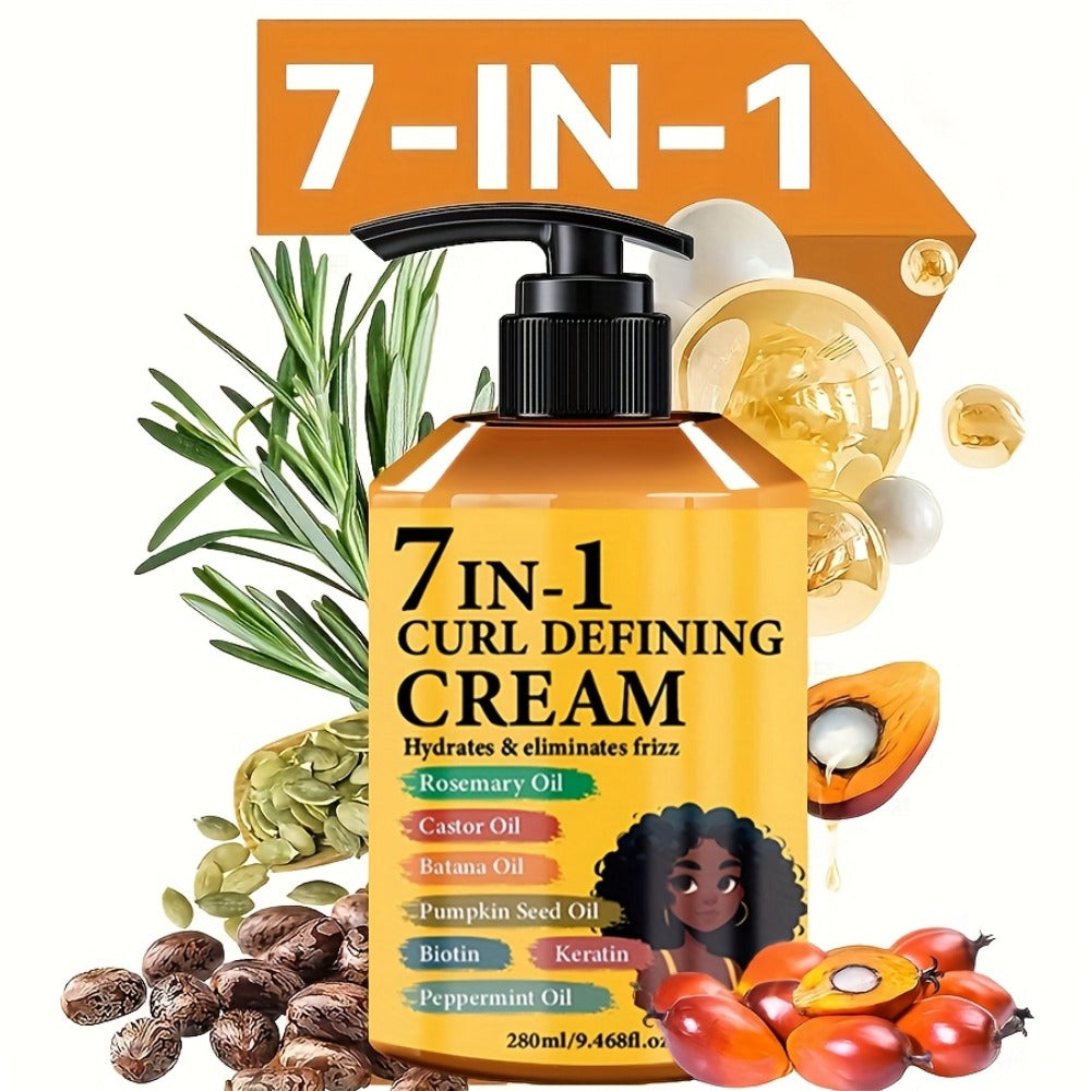 Curl Defining Cream 7-in-1 Frizz Control 2pcs Set 9.468fl oz – Long-Lasting Hold Moisturizing Non-Greasy Hair Styling Cream for Wavy Curly