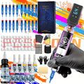 Tattoo Machine Kit POSEIDON SD01 Cordless Pen with 1500mAh Battery, Display, 20 Cartridges and 11 Inks