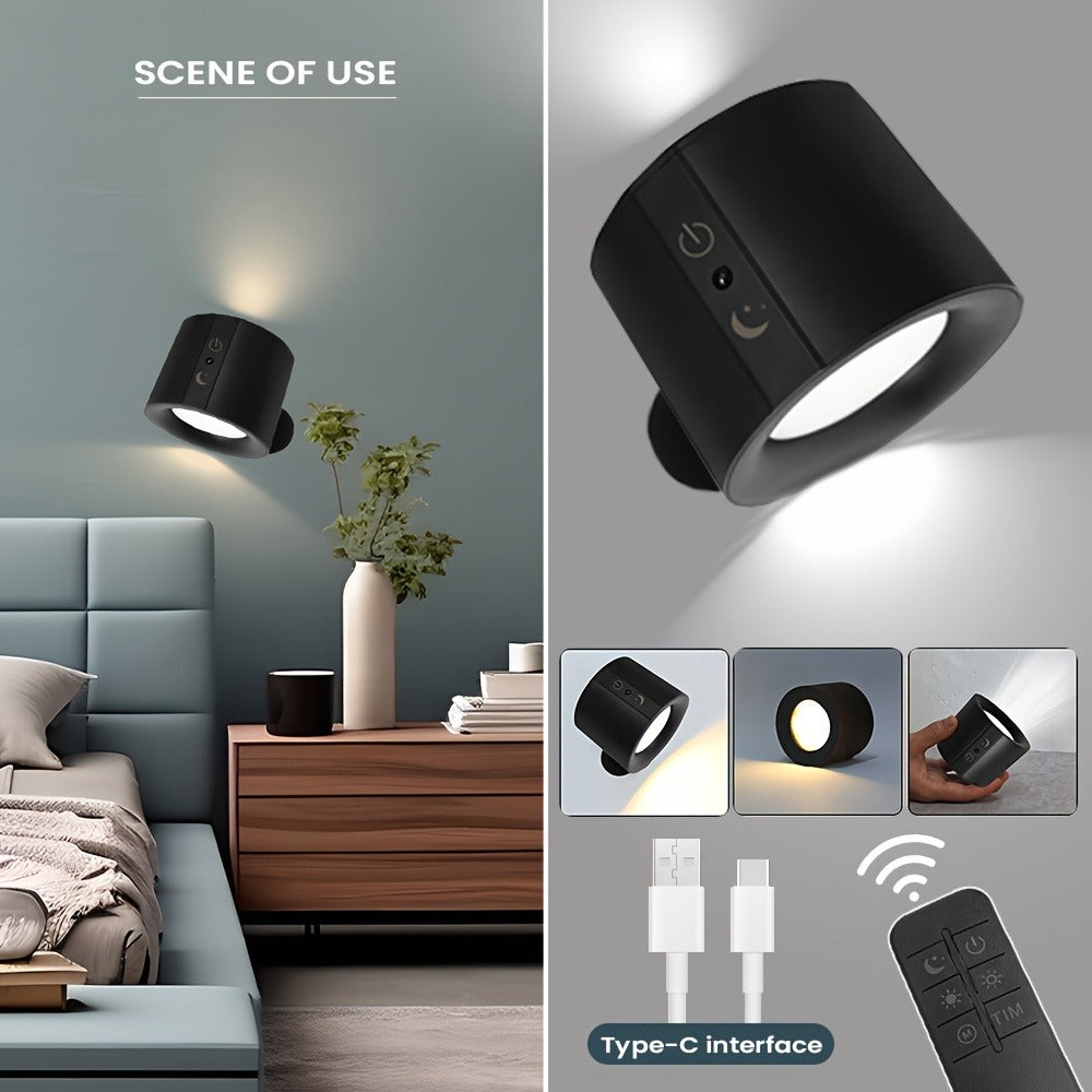USB Rechargeable LED Wall Light 2 Pack, 360° Rotating Magnetic Ball Touch Control Reading Lamp with 3 Color Temps