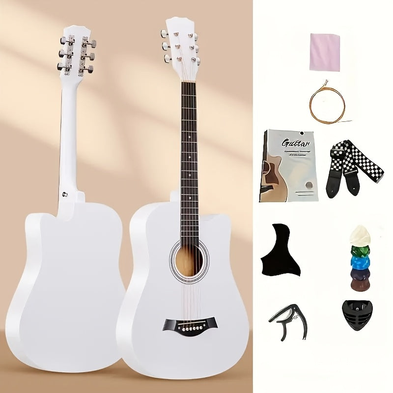 Acoustic Guitar 38-Inch Matte Oak-Panel Design with ABS Nut and Six Color Options for Practice