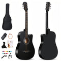 Acoustic Guitar 38-Inch 18-Fret Steel-String Set in Black with Half-Closed Tuning Pegs and Bag