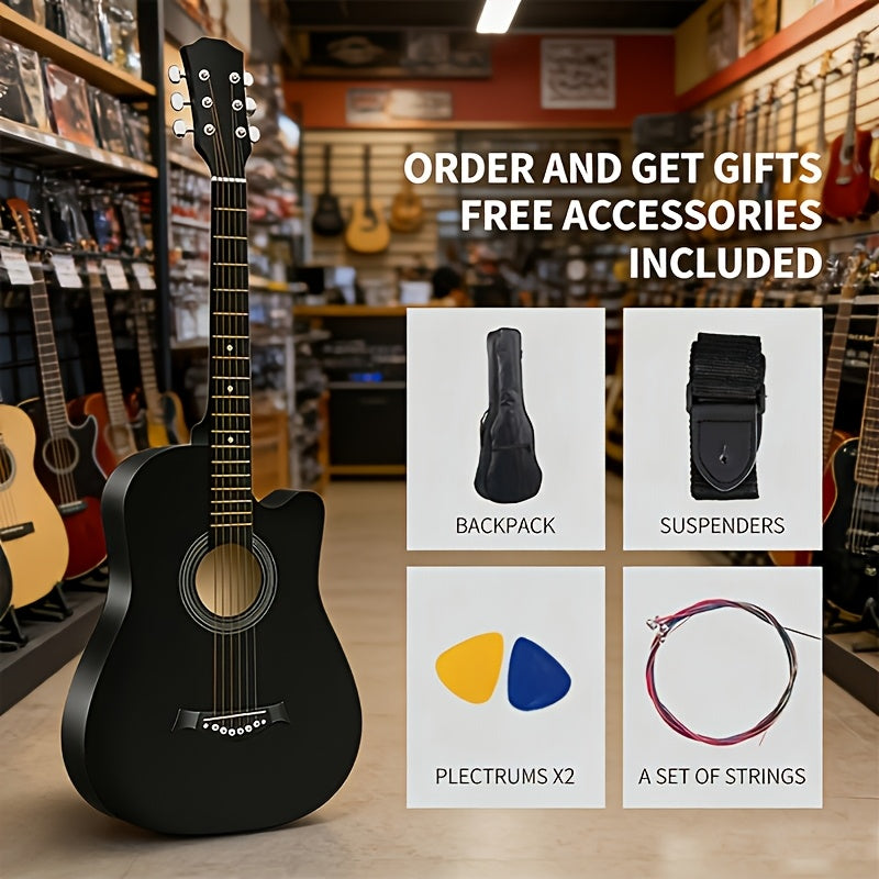 Acoustic Guitar 38-Inch Practice Kit with Included Bag and Accessories in Four Color Options