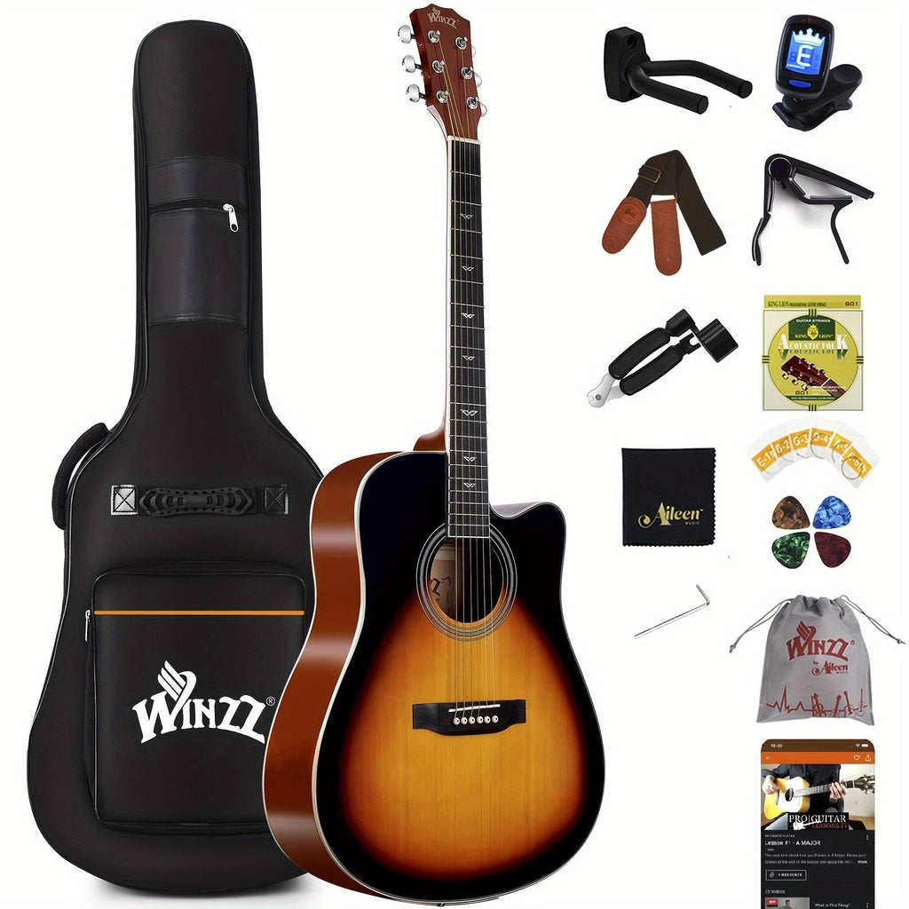 Acoustic Guitar WINZZ TG-A4 41-Inch Cutaway with Adjustable Truss Rod, Bag and Accessory Set in Two Colors