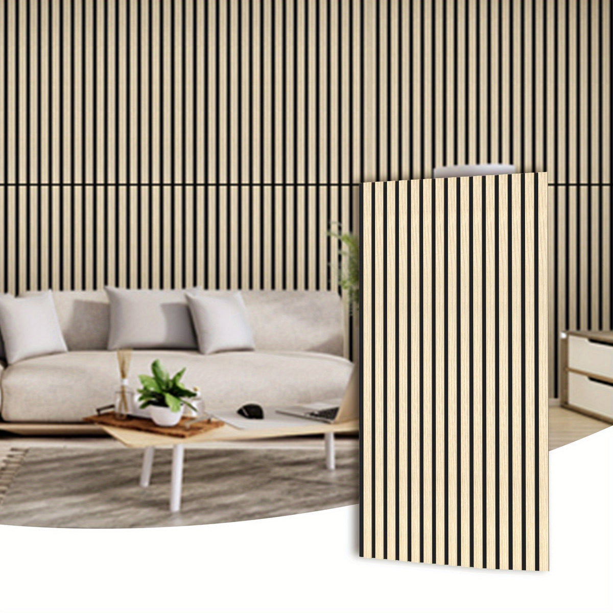Slatted Acoustic Wall Panels, Two-Piece 60 x 120cm Set with MDF Strips in White Oak or Matte Black
