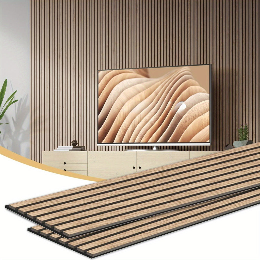 Slatted Acoustic Wall Panels, Two-Piece 11 x 92.52-Inch Set with Polyester-Fiber Backing in Walnut, Oak or Black