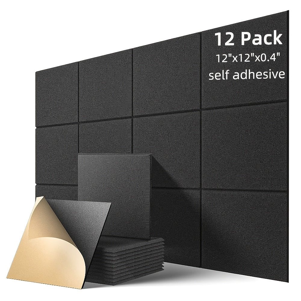 Self-Adhesive Acoustic Wall Panel Tiles, 12-Pack of 12-Inch Squares in Five Color and Finish Options