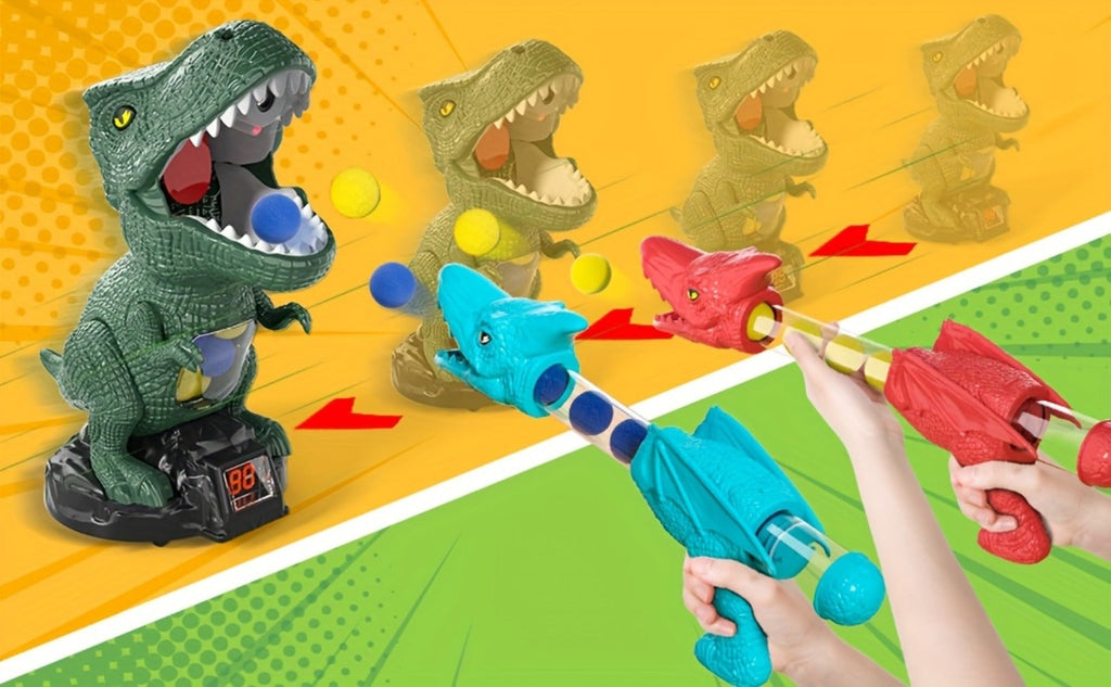 Dinosaur Shooting Game Toy with Sound Light & Spray, Movable Dino Target Launcher Set with Foam Bullets & Goggles for Boys Kids Ages 3+