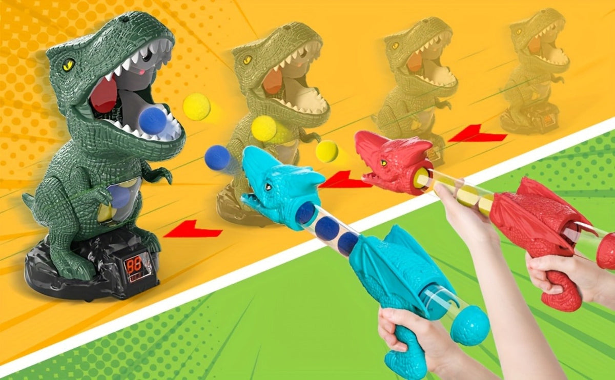 Dinosaur Shooting Game Toy with Sound Light & Spray, Movable Dino Target Launcher Set with Foam Bullets & Goggles for Boys Kids Ages 3+