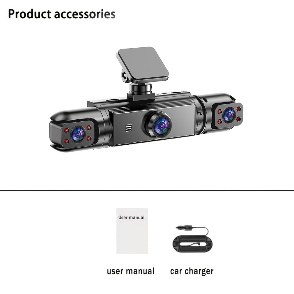 360° 4-Channel Dash Cam 1080P Front + 720P Rear Left Right Full Coverage, WDR Night Vision, G-Sensor, Loop Recording