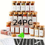 Glass Spice Jars 4oz with Bamboo Lids Labels and Collapsible Funnels Seasoning Storage for Home Cooking, Dining and Outdoor Meals