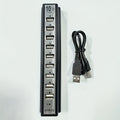 Black 10-Port USB 2.0 Hub with USB-A Host Cable, Numbered Ports and DC Power Input for Desktop Expansion