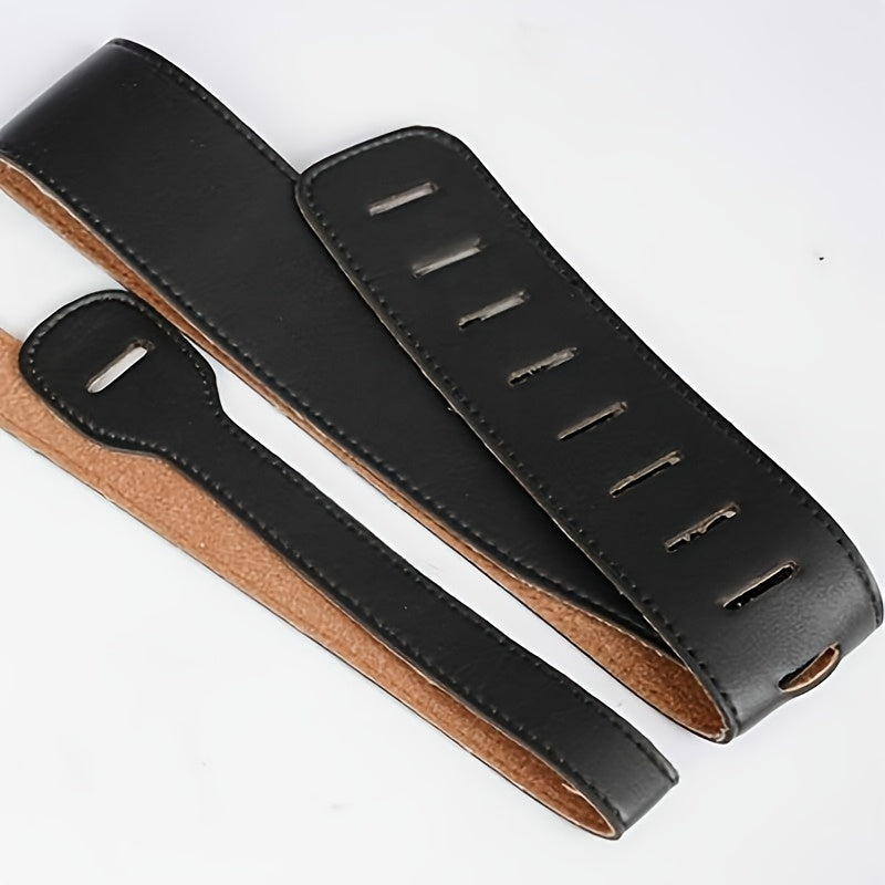 Black Padded Guitar Strap with Wide Shoulder Panel, Adjustable Length and Slotted End Section for Electric Guitar or Bass