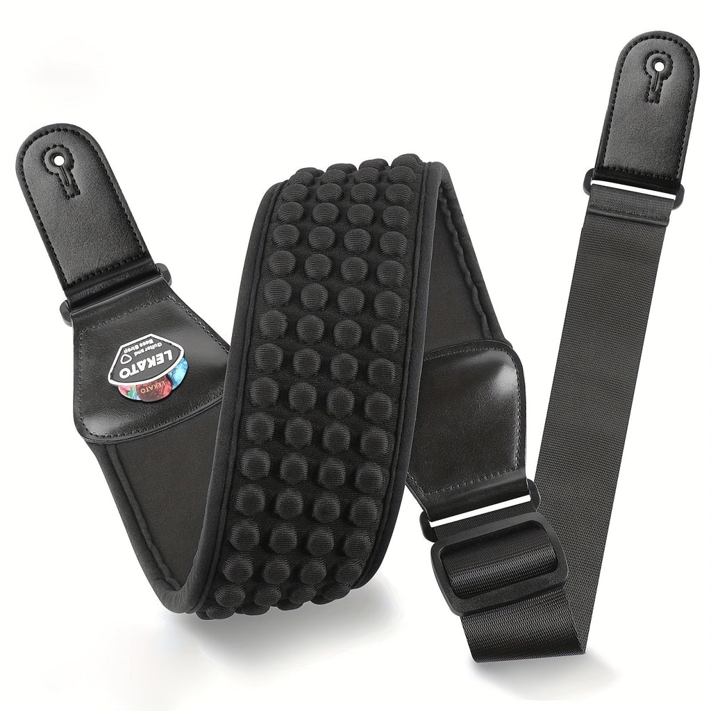 Black 3-Inch Padded Bass Guitar Strap with 45-55 Inch Adjustable Length, Raised Cushion Panel and Dual Retainers