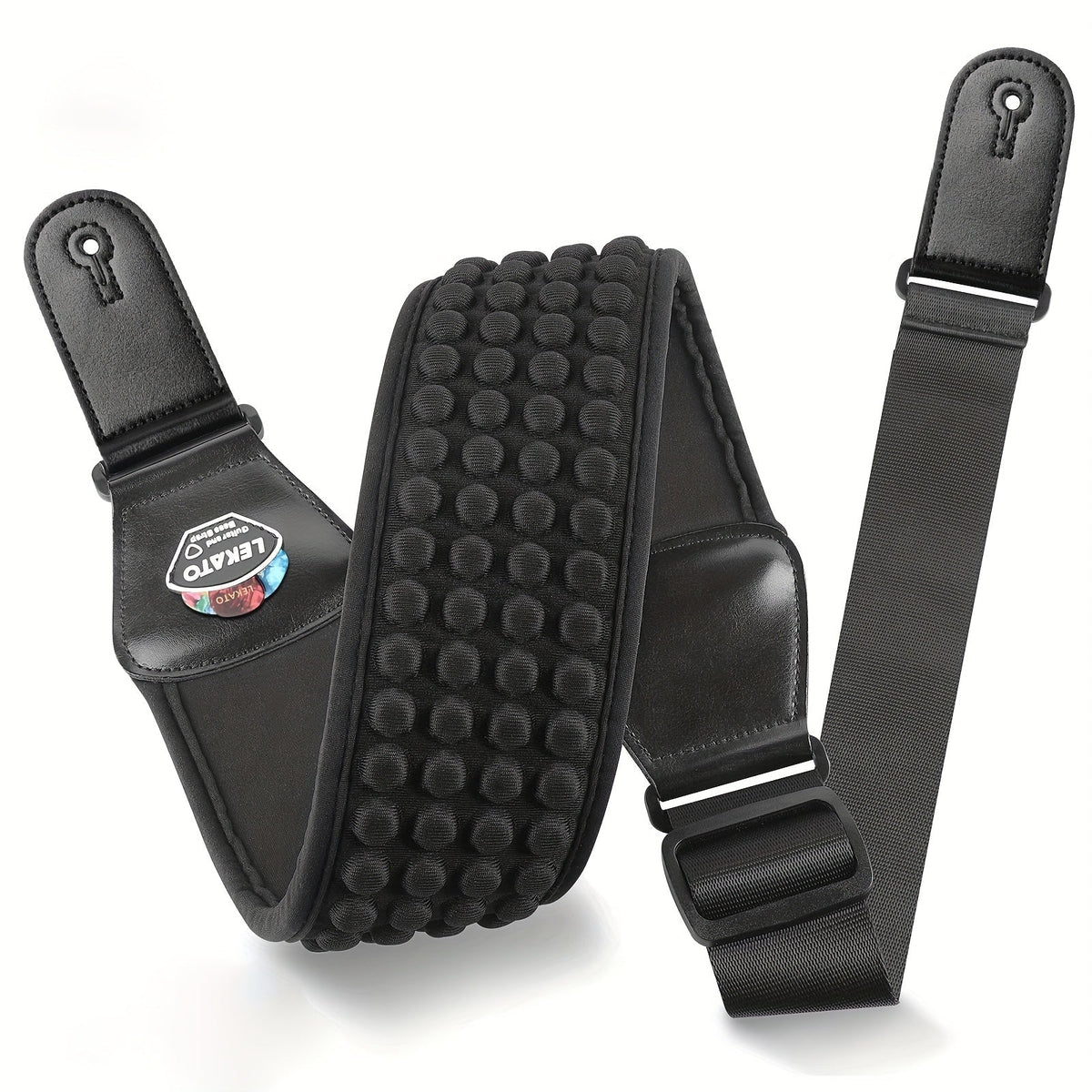 Black 3-Inch Padded Bass Guitar Strap with 45-55 Inch Adjustable Length, Raised Cushion Panel and Dual Retainers