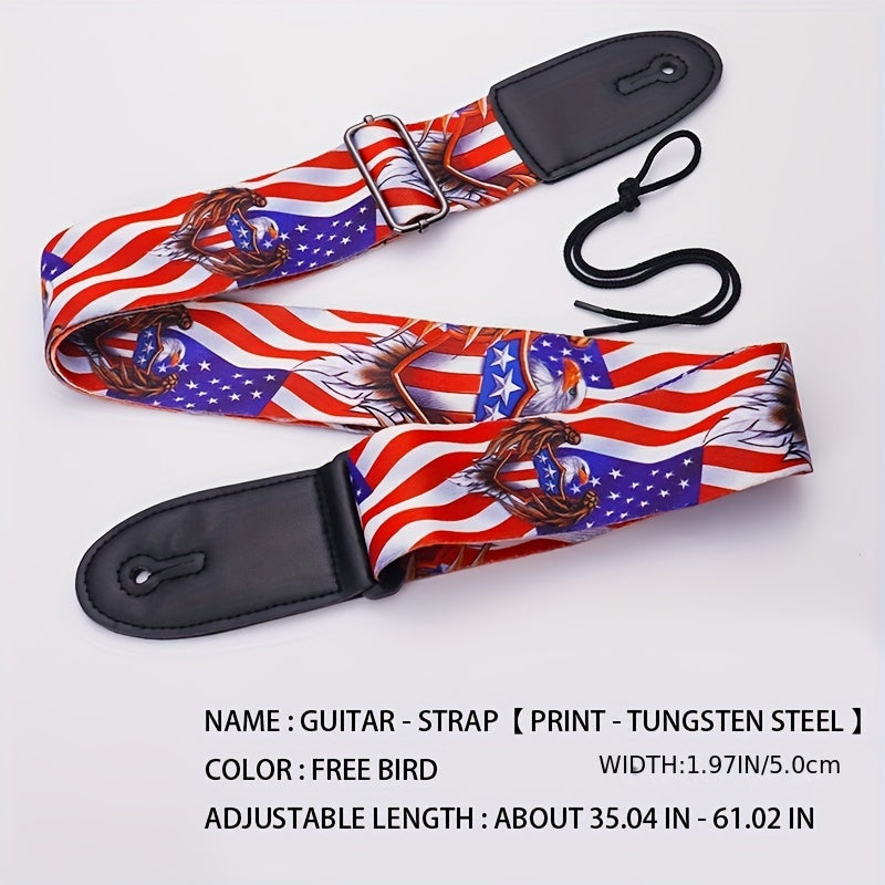 Woven Guitar Strap with Adjustable 35-61 Inch Length, 1.97 Inch Width and American Flag, Black-White or Multicolor Patterns