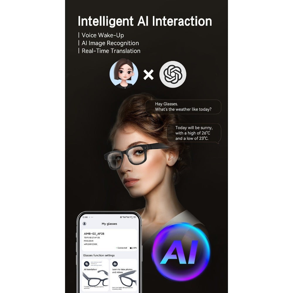 Smart Glasses with Camera and Bluetooth, 8MP Camera Eyewear with HD Video, Translation, Object Recognition