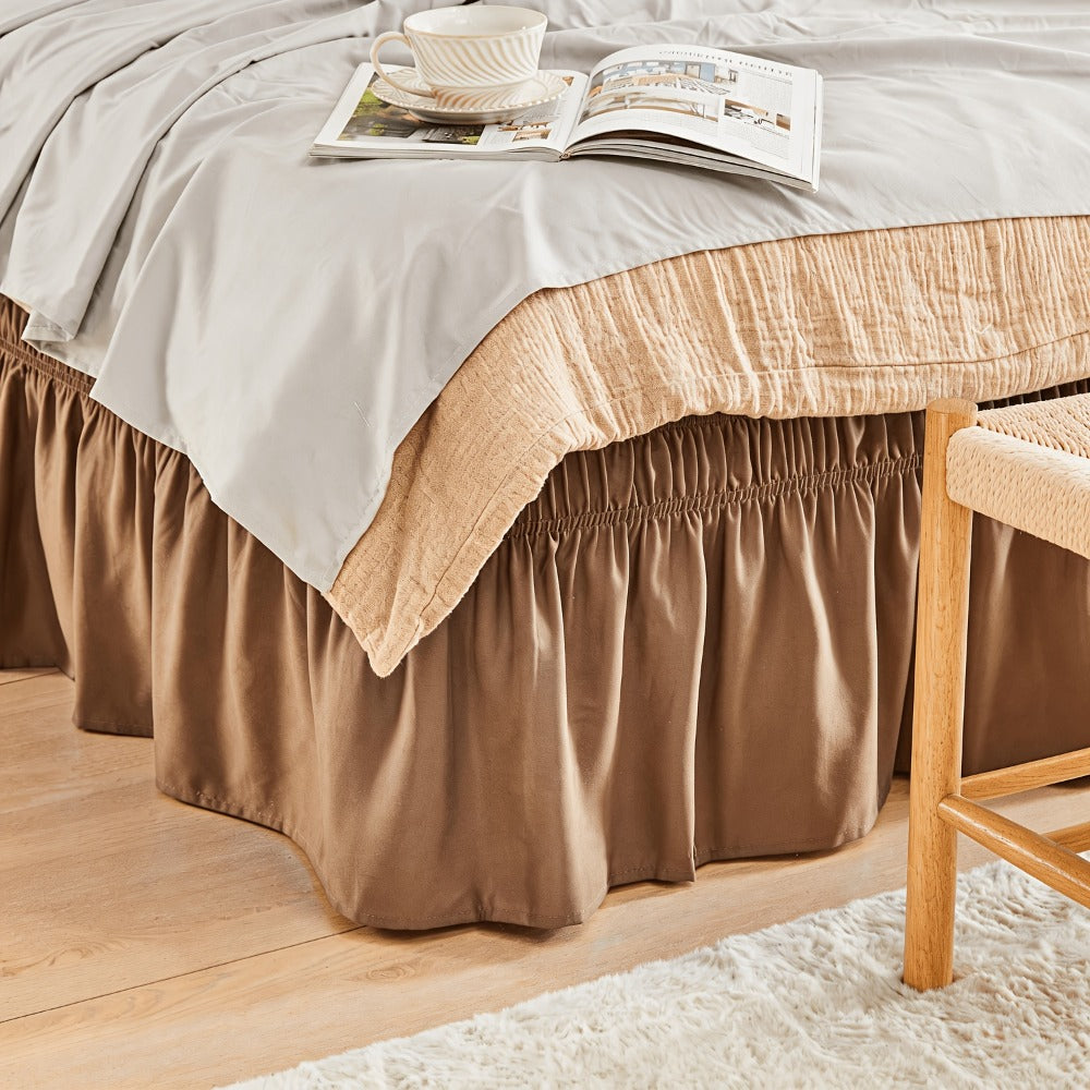 Bed Skirt with Adjustable Elastic Belt – Ruffle Microfiber Dust Ruffle 15 Inch Drop, Hotel Quality, Fade Resistant, Machine Washable