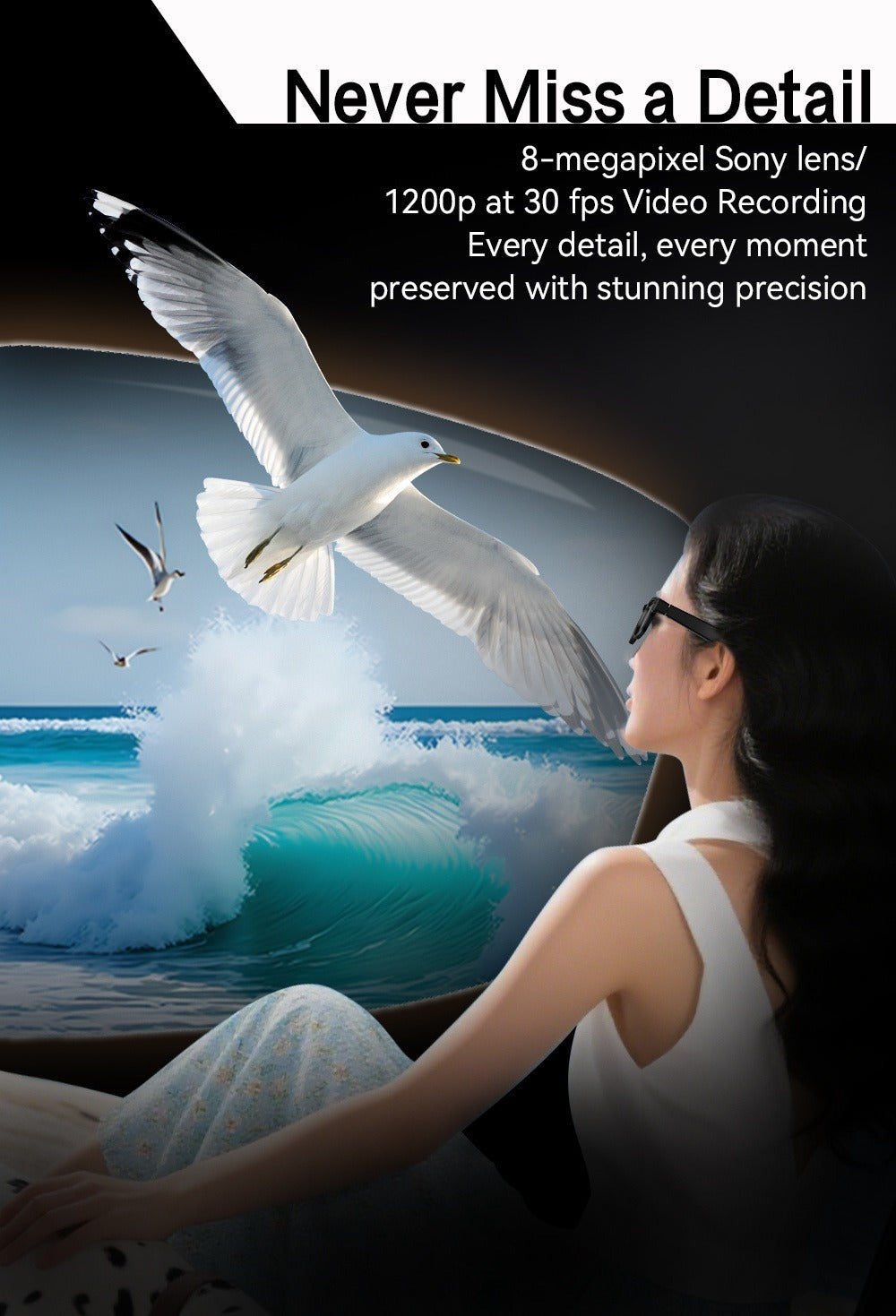 Smart Glasses with Camera and Bluetooth, 8MP Camera Eyewear with HD Video, Translation, Object Recognition
