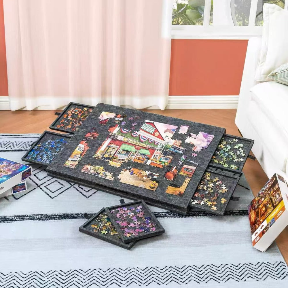 Gray Puzzle Board Collection with 1000- or 1500-Piece Sizes, Drawer and No-Drawer Options in Five Models