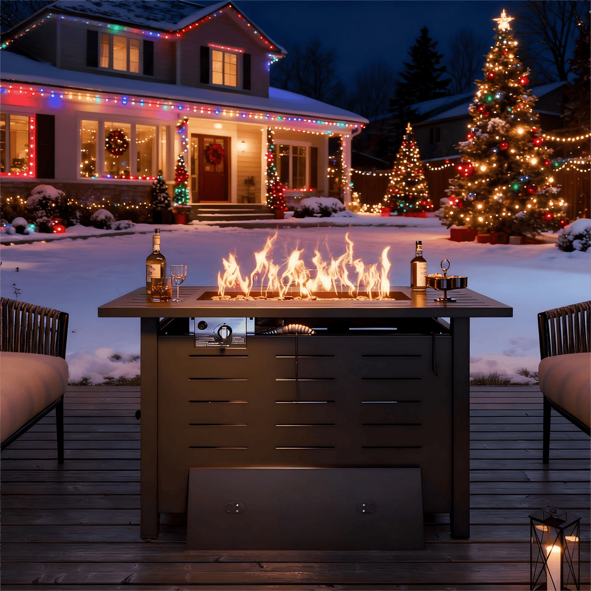Propane Fire Pit Table Outdoor 50, 000 BTU Gas Fire Table with Lid Lava Rocks & Cover for Patio Backyard Deck Black Brown 40"/44"