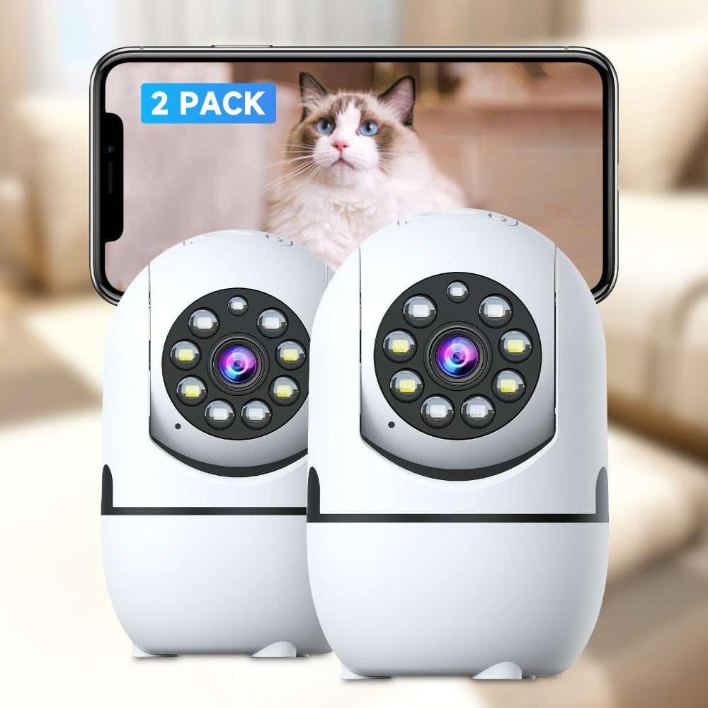 Indoor Security Camera with 355° Pan-Tilt, Color Night Vision, Two-Way Audio and Pack Options