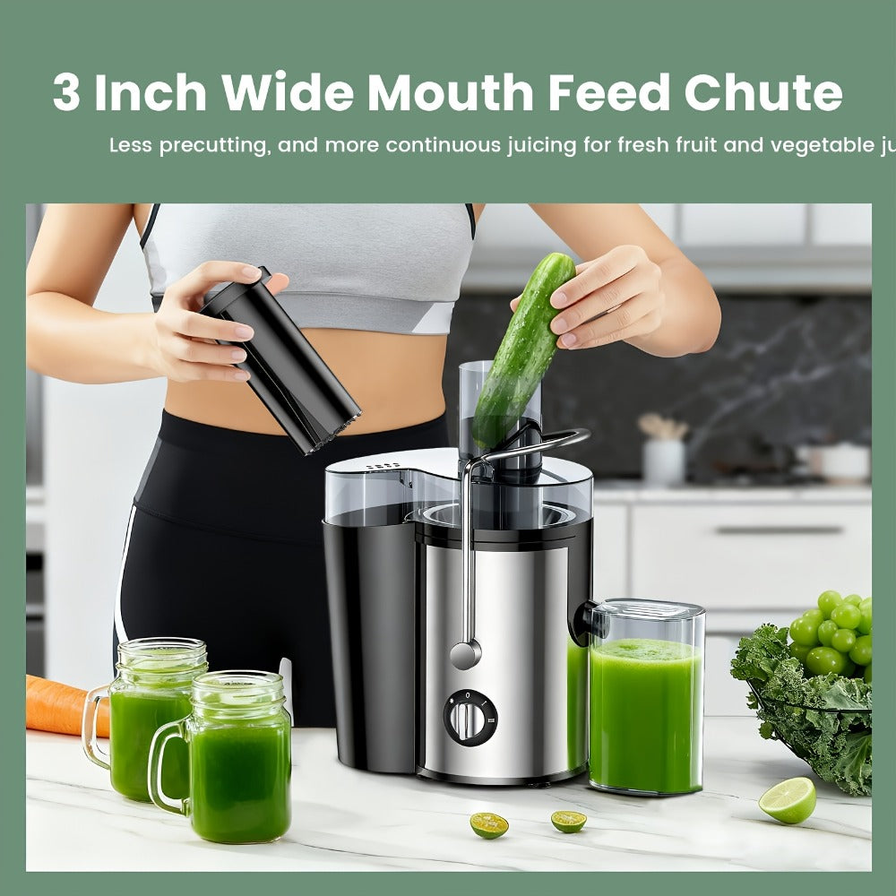 Juicer Machine Wide Mouth Juice Extractor Blender Food Processor 3-Speed Settings Easy Clean One-Touch Operation Multi-function