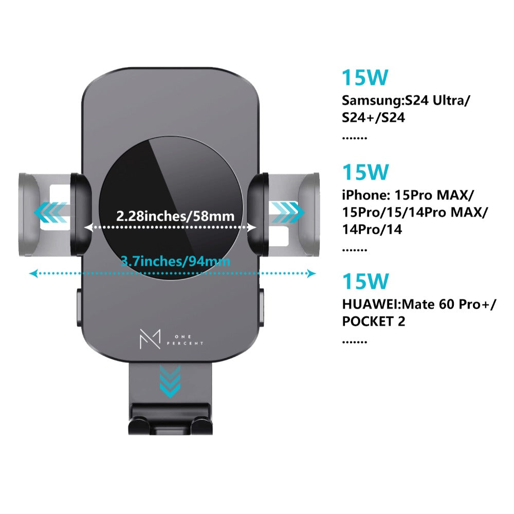 4-Color Wireless Car Charger Mount 15W Qi Auto-Clamping – Fast Wireless Charging Phone Holder for iPhone 17 16 15 14 13 12 11 Pro Max