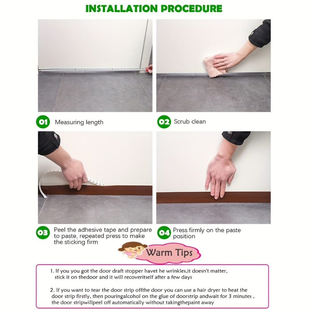 Door Draft Stopper Silicone Under Door Sweep Weather Stripping 39 Inch Strong Adhesive 3-Layer Sound Insulation Noise Blocker Energy Saving