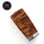 20oz Brown Fisherman-Graphic Tumbler with Clear Lid, Metal Straw and 7.2 x 17.5 cm Pictured Size