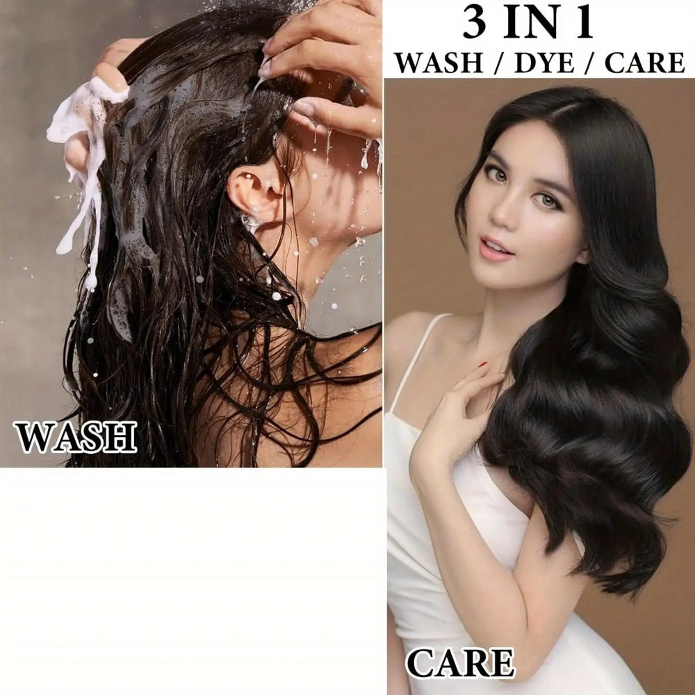 Hair Color Shampoo, EELHOE 3-in-1 Six-Bottle 3.38oz Set in Black, Brown or Mixed Color Packs