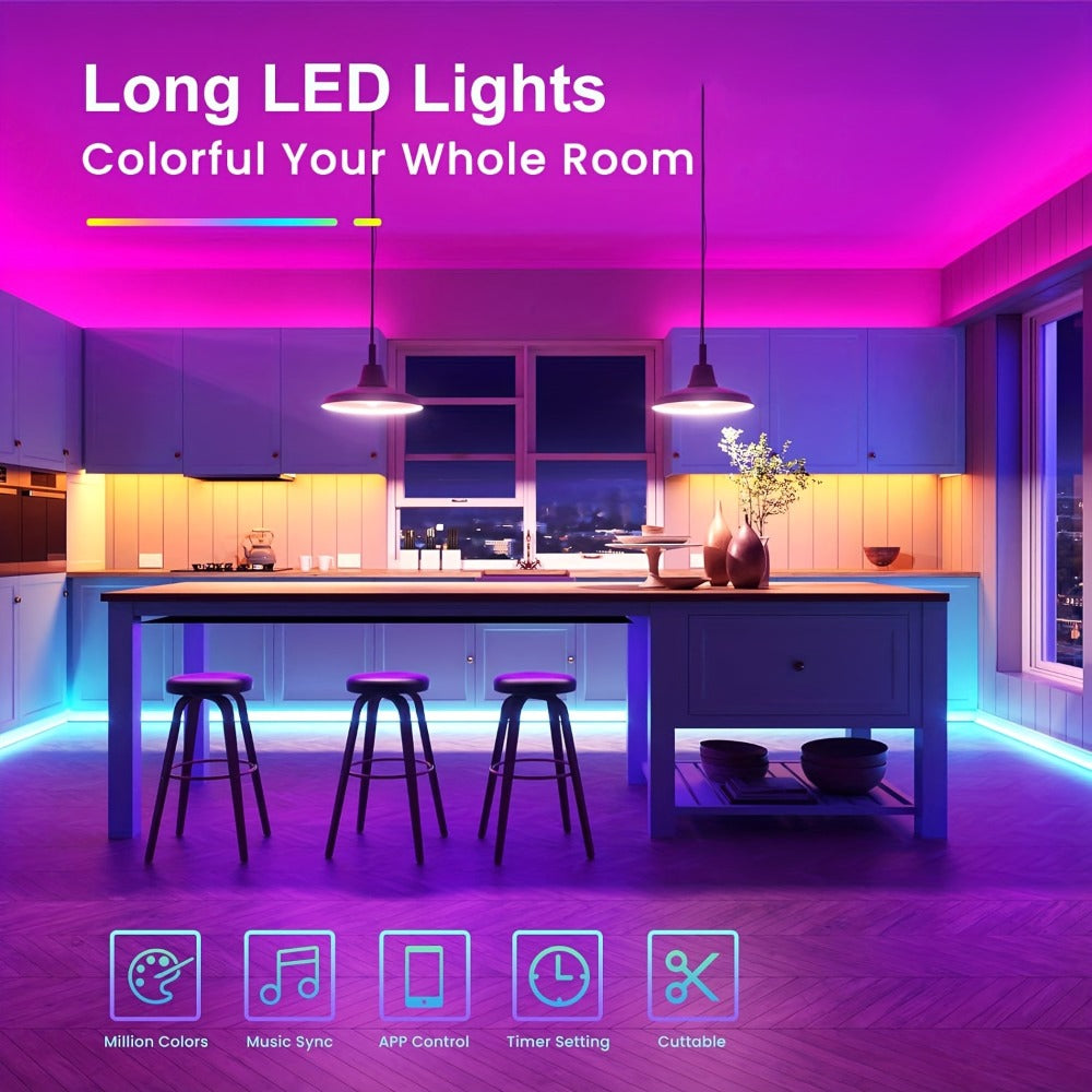 Smart APP Control LED Strip Lights 100FT 2 Rolls of 50FT – RGB Music Sync Color Changing 24V Safe Voltage Remote for Bedroom Living Room